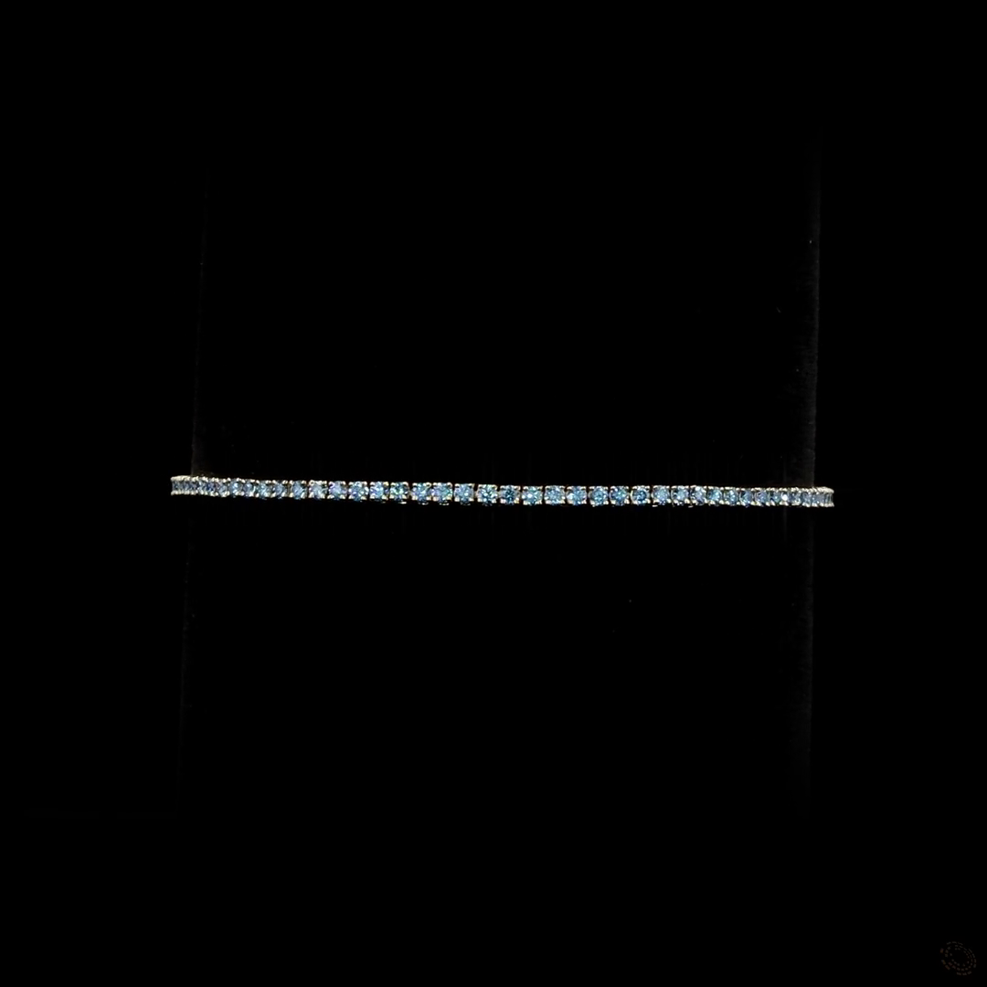 14k White Gold Lab Diamond Round 1.49 CTTW Tennis Bracelet 6.5" Fancy Vivid Blue VS1