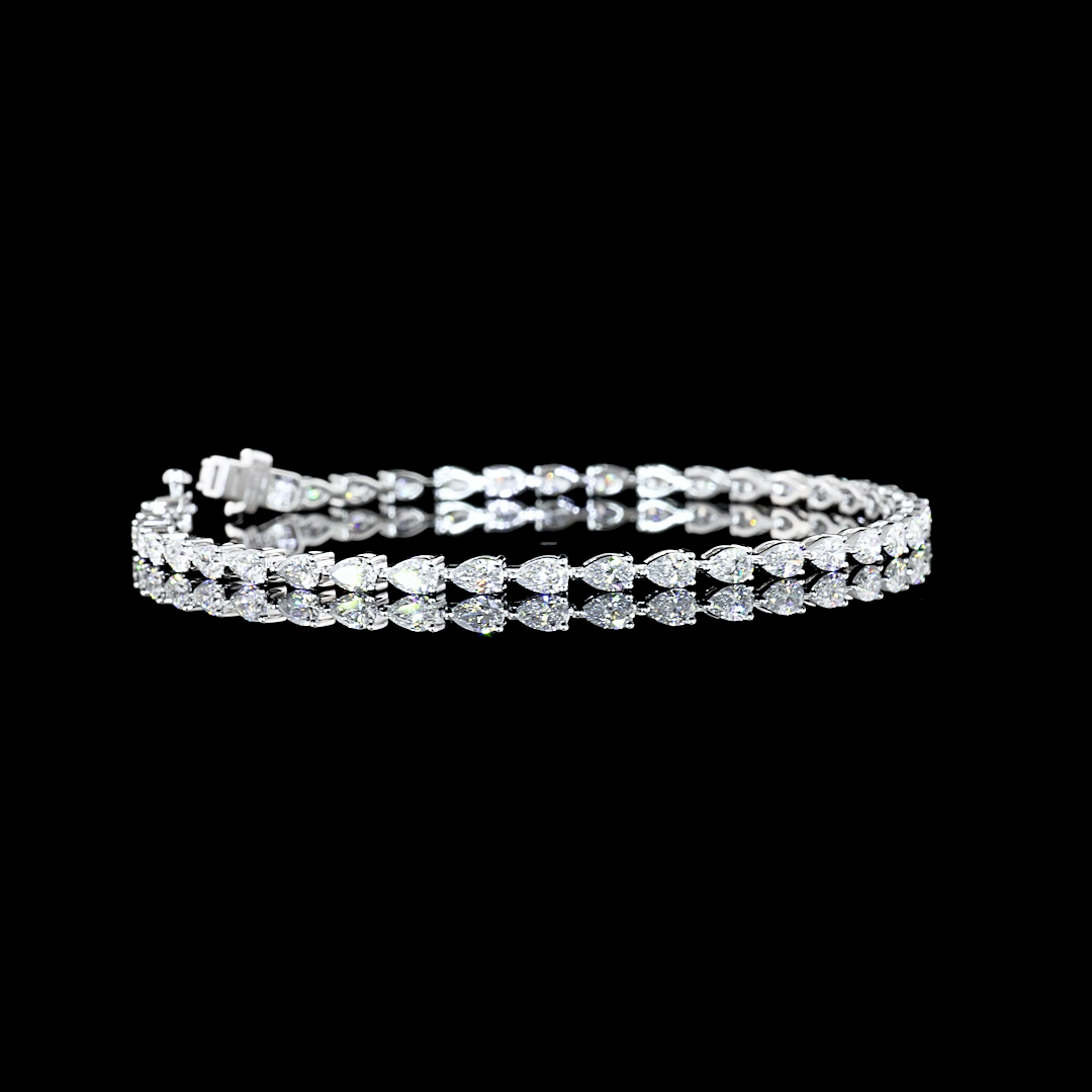 14k White Gold Lab Diamond Pear 3.83 CTTW Tennis Bracelet 7" E VS1