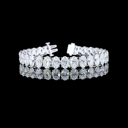 25.32 CTTW Oval E/F VS2/VS Lab Diamond Tennis Bracelet 7" 14k White Gold