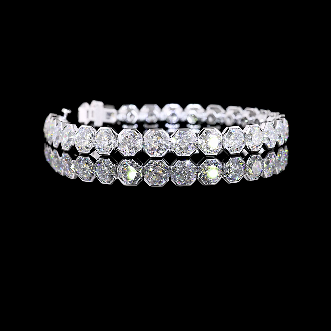 29.74 CTTW Octagon Nova E VS1 Lab Diamond Tennis Bracelet 7.5" 14k White Gold