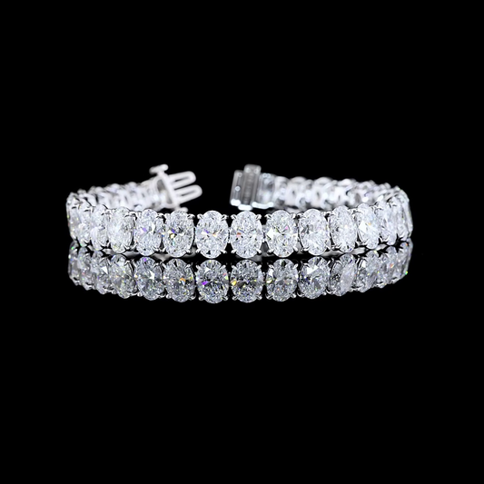 32.48 CTTW Oval D VVS2 Lab Diamond Tennis Bracelet 7.25" 14k White Gold