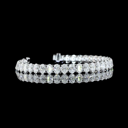 15.22 CTTW Oval E VS Lab Diamond Tennis Bracelet 6.5" 14k White Gold