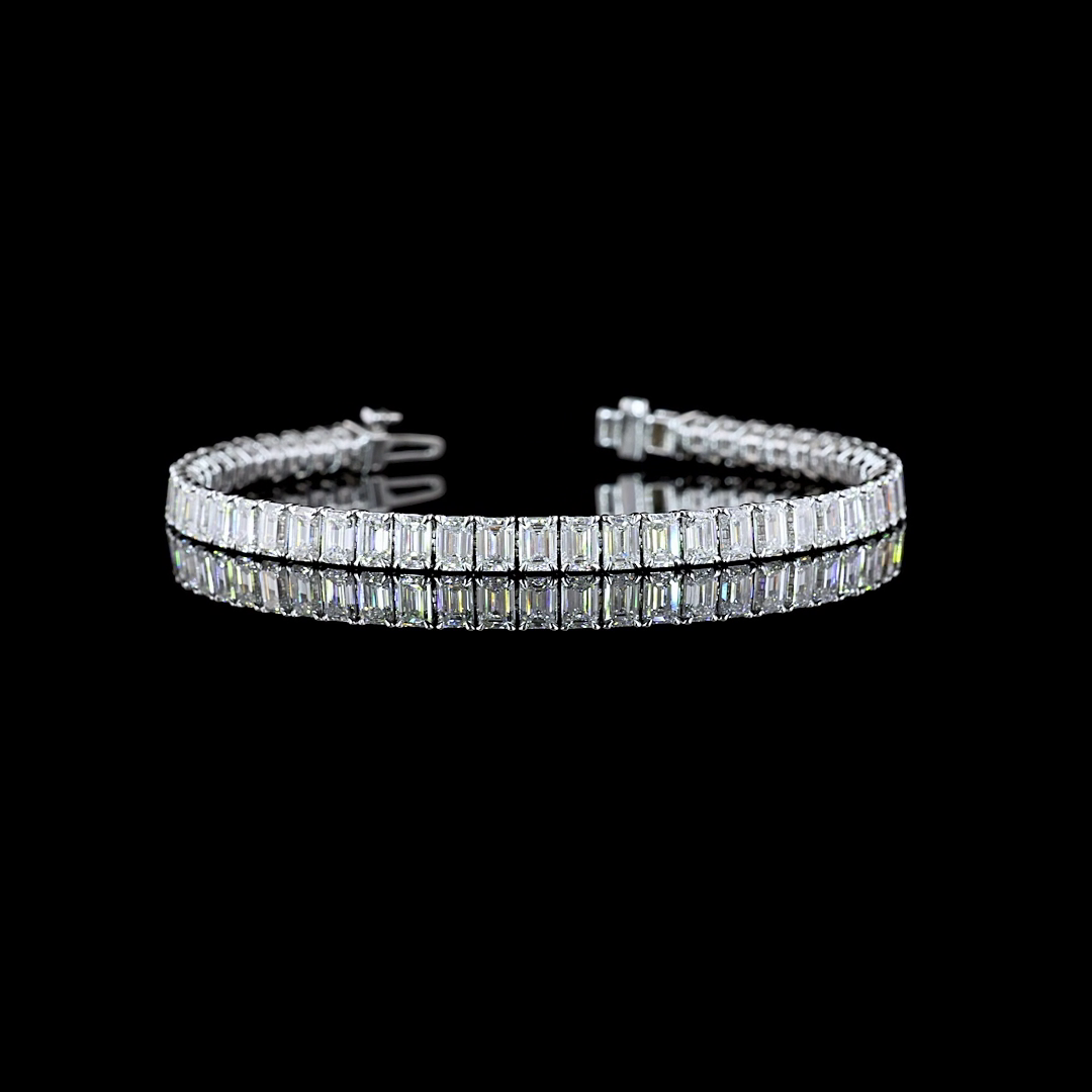 11.27 CTTW Emerald E VS Lab Diamond Tennis Bracelet 6.5" 14k White Gold