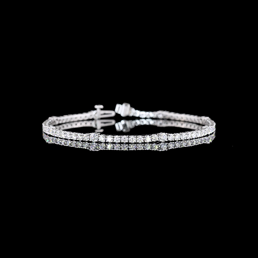 14k White Gold Lab Diamond Round 3.77 CTTW Station Line Tennis Bracelet 7.25" E VS