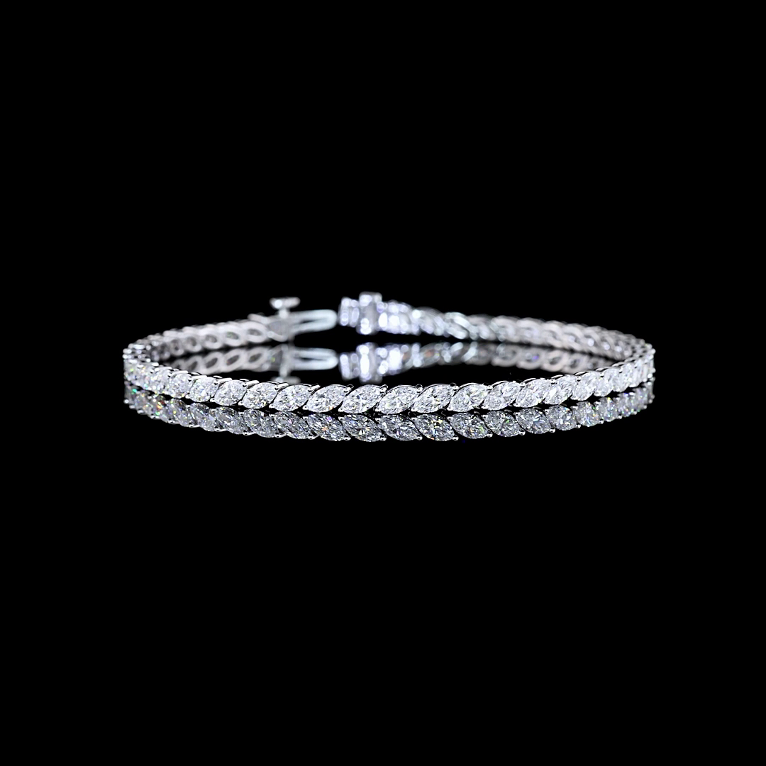 5.70 CTTW Marquise E VS1 Lab Diamond Tennis Bracelet 7" 14k White Gold