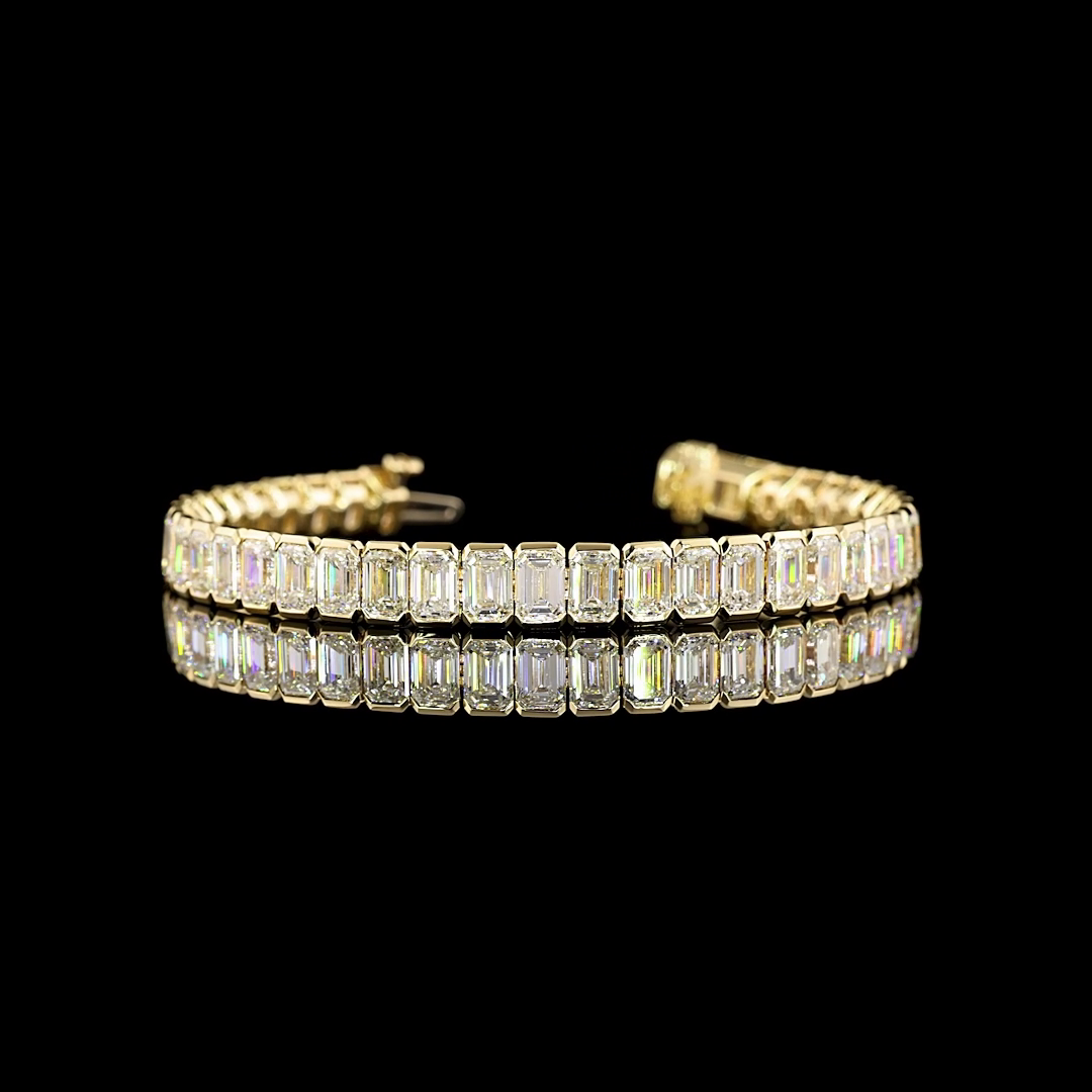 20.62 CTTW Emerald E VS Lab Diamond Tennis Bracelet 6.5" 14k Yellow Gold