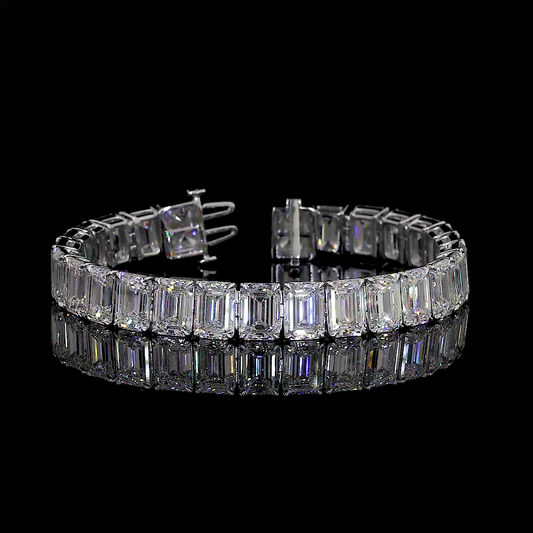 55.00 CTTW Emerald E VS2 Lab Diamond Tennis Bracelet 6.75" 14k White Gold