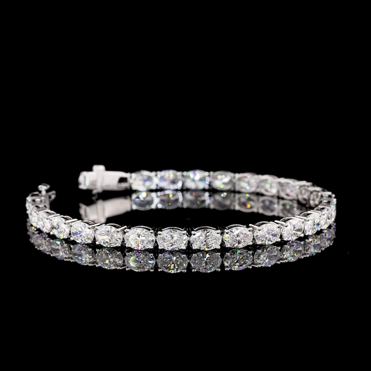 11.20 CTTW Oval E VS1 Lab Diamond Tennis Bracelet 6.5" 14k White Gold