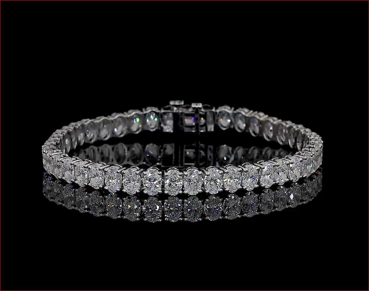 7.00 CTTW Oval F VS2/VS1 Lab Diamond Tennis Bracelet 7" 14k White Gold