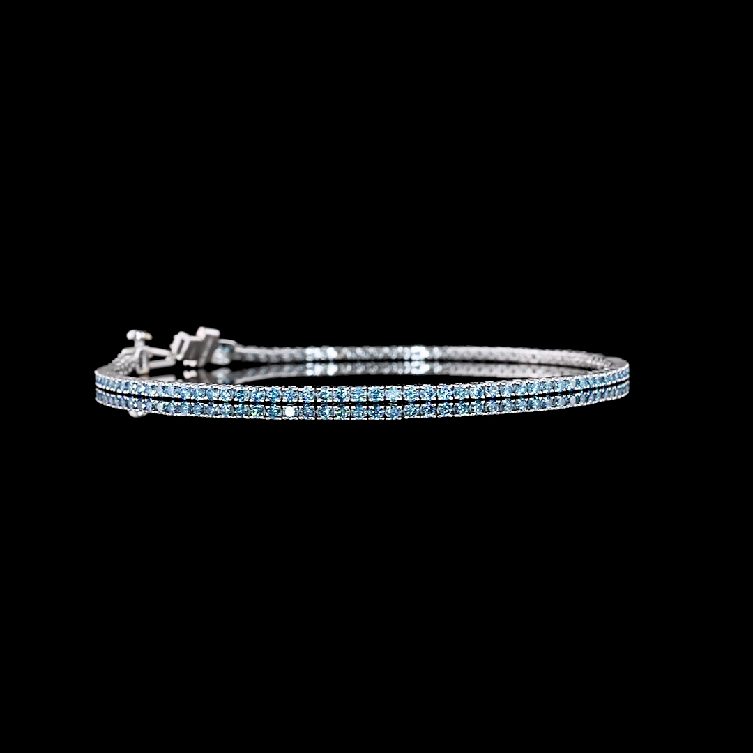 14k White Gold Lab Diamond Round Approx. 1.48 CTTW Tennis Bracelet 6.5" Fancy Vivid Blue/Fancy Blue VS1/VS2