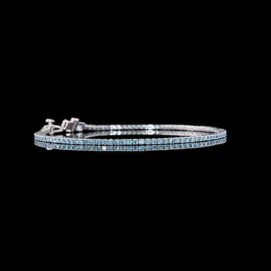 14K White Gold Lab Grown Round 1.50 CTTW Tennis Bracelet 6.50" FANCY VIVID BLUE VS2