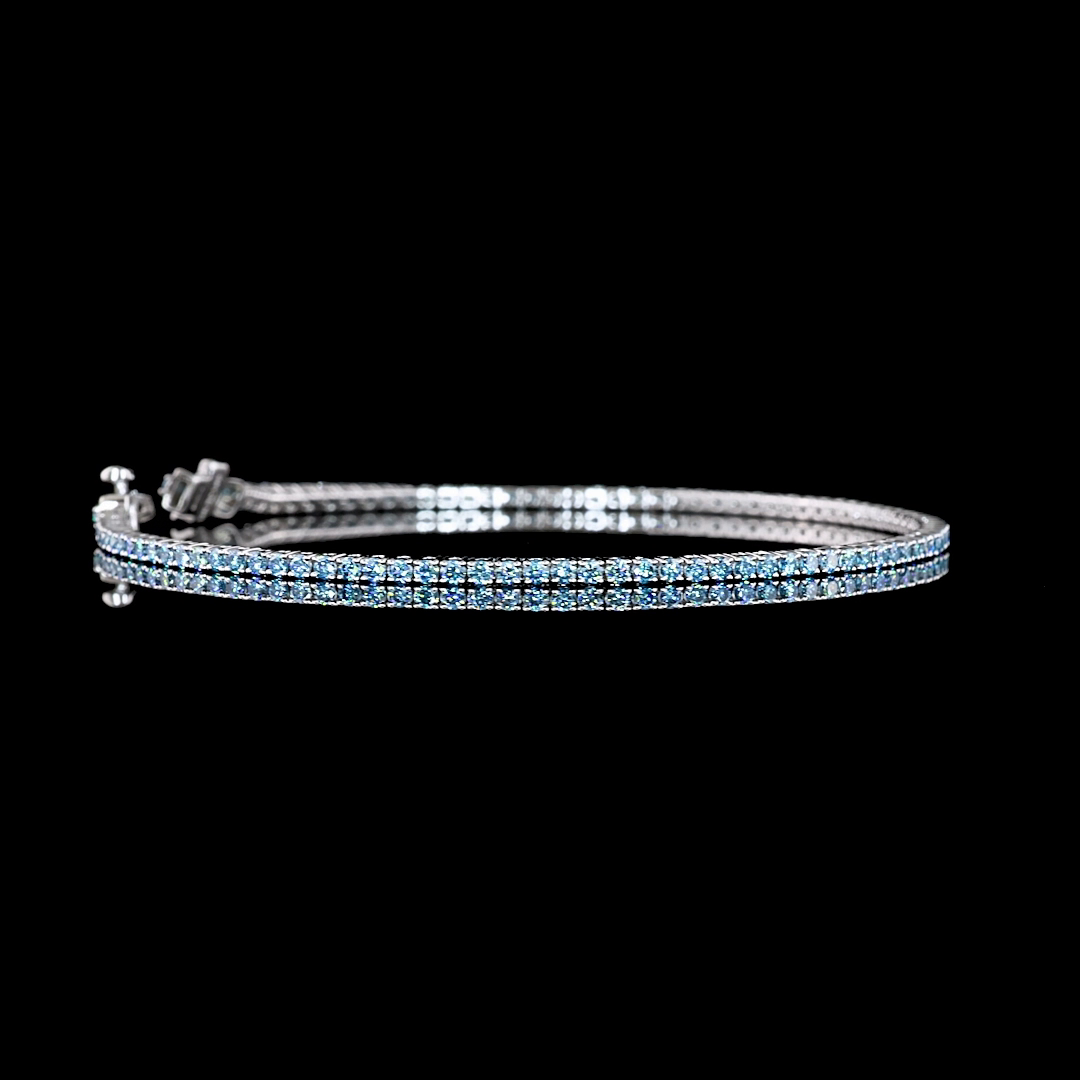 14k White Gold Lab Diamond Round Approx. 1.60 CTTW Tennis Bracelet 7" Fancy Vivid Blue/Fancy Blue VS2