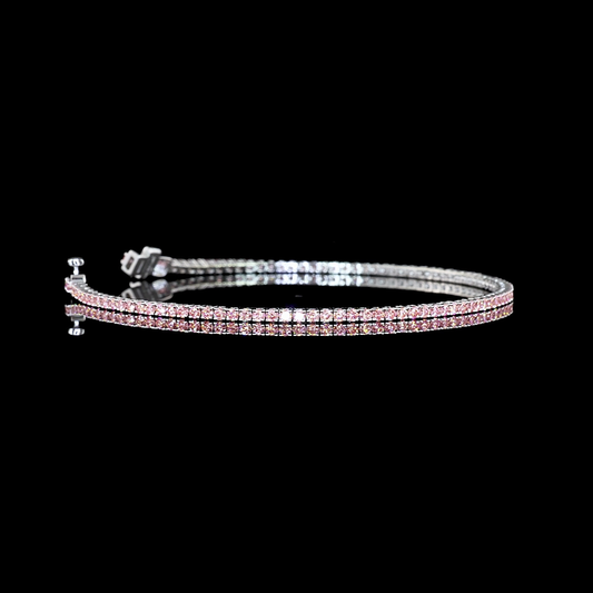 14K White Gold Lab Grown Round 1.50 CTTW Tennis Bracelet 6.50" FANCY VIVID PINK VS2