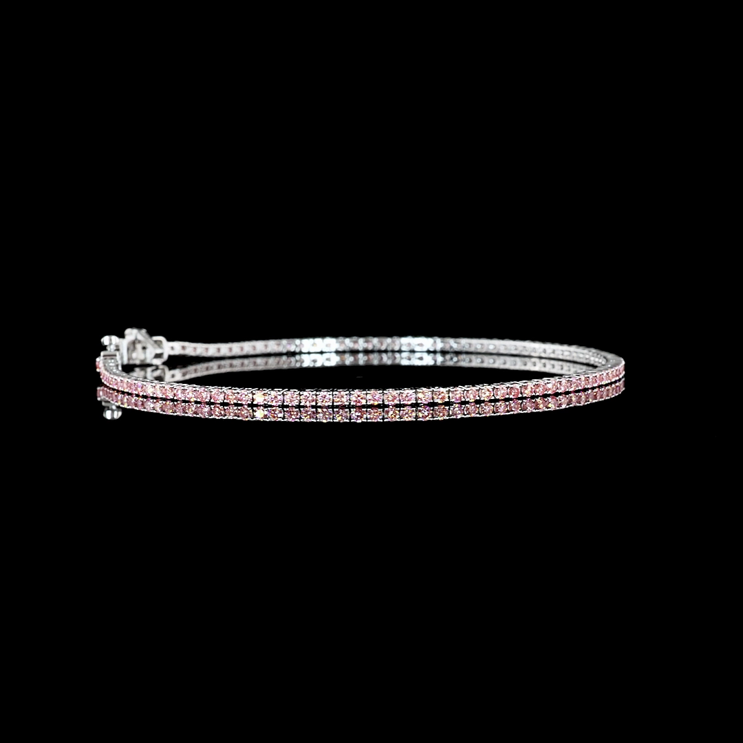 14k White Gold Lab Diamond Round Approx. 1.61 CTTW Tennis Bracelet 7" Fancy Vivid Pink VS2