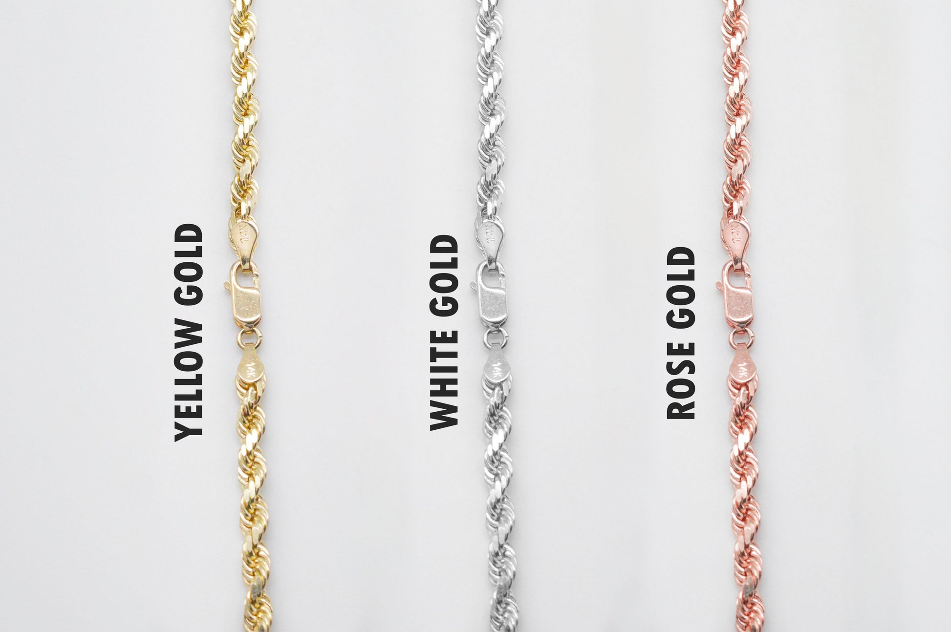 4mm Solid Gold Diamond Cut Rope Necklace Solid Gold Rope Chains