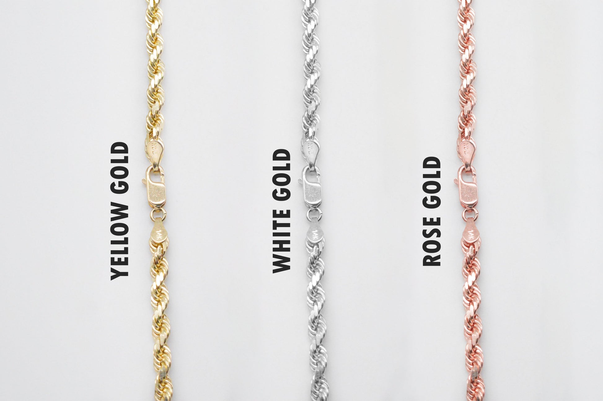 5mm Solid Gold Diamond Cut Rope Necklace Solid Gold Rope Chains