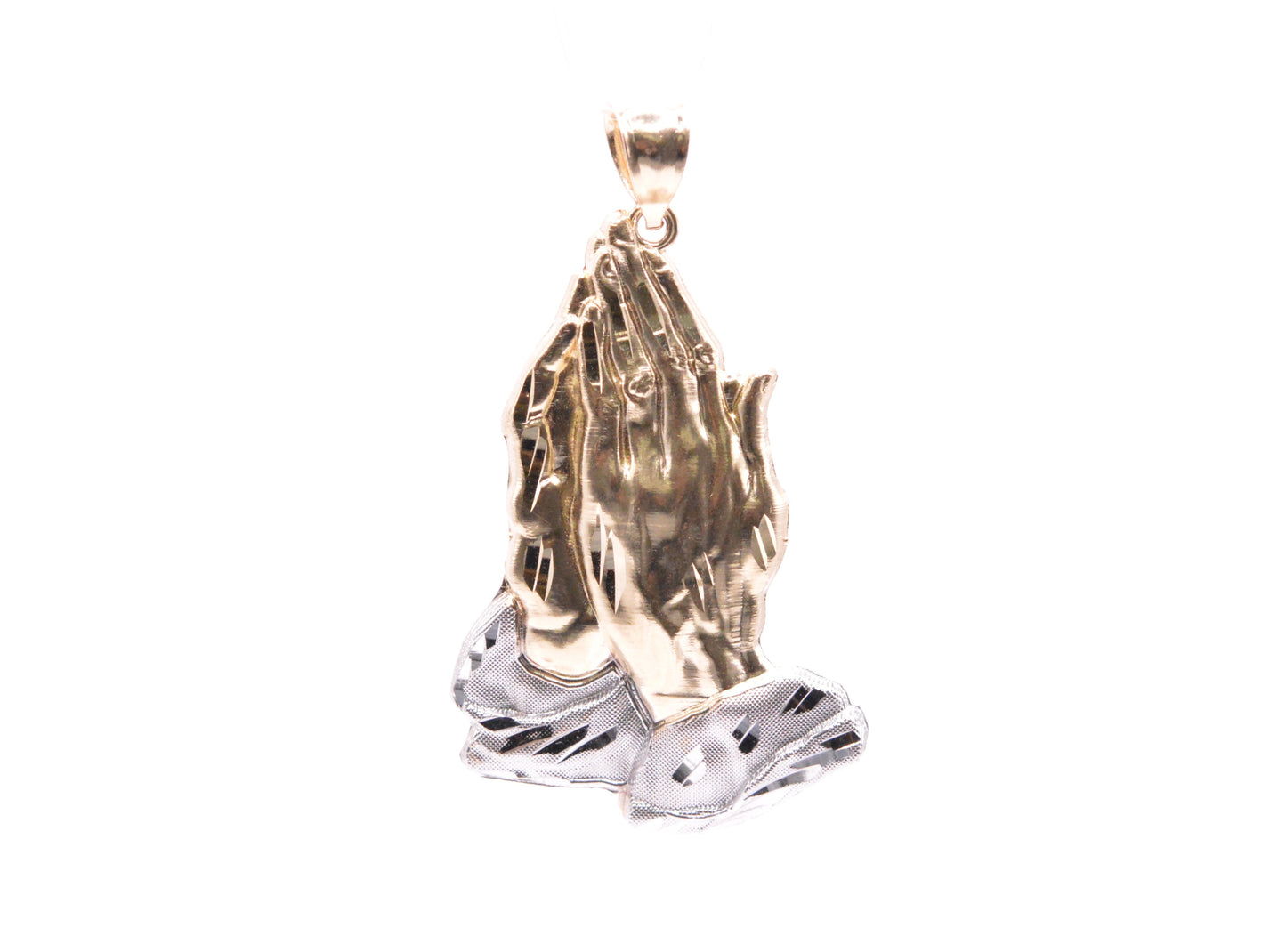 2.5" Praying Hands Pendant 14K Yellow Gold Religious