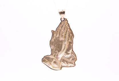 2.5" Praying Hands Pendant 14K Yellow Gold Religious