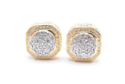 0.75 cttw Diamond Round Head Stop Sign Cluster Earrings 10K Yellow Gold Cluster Studs