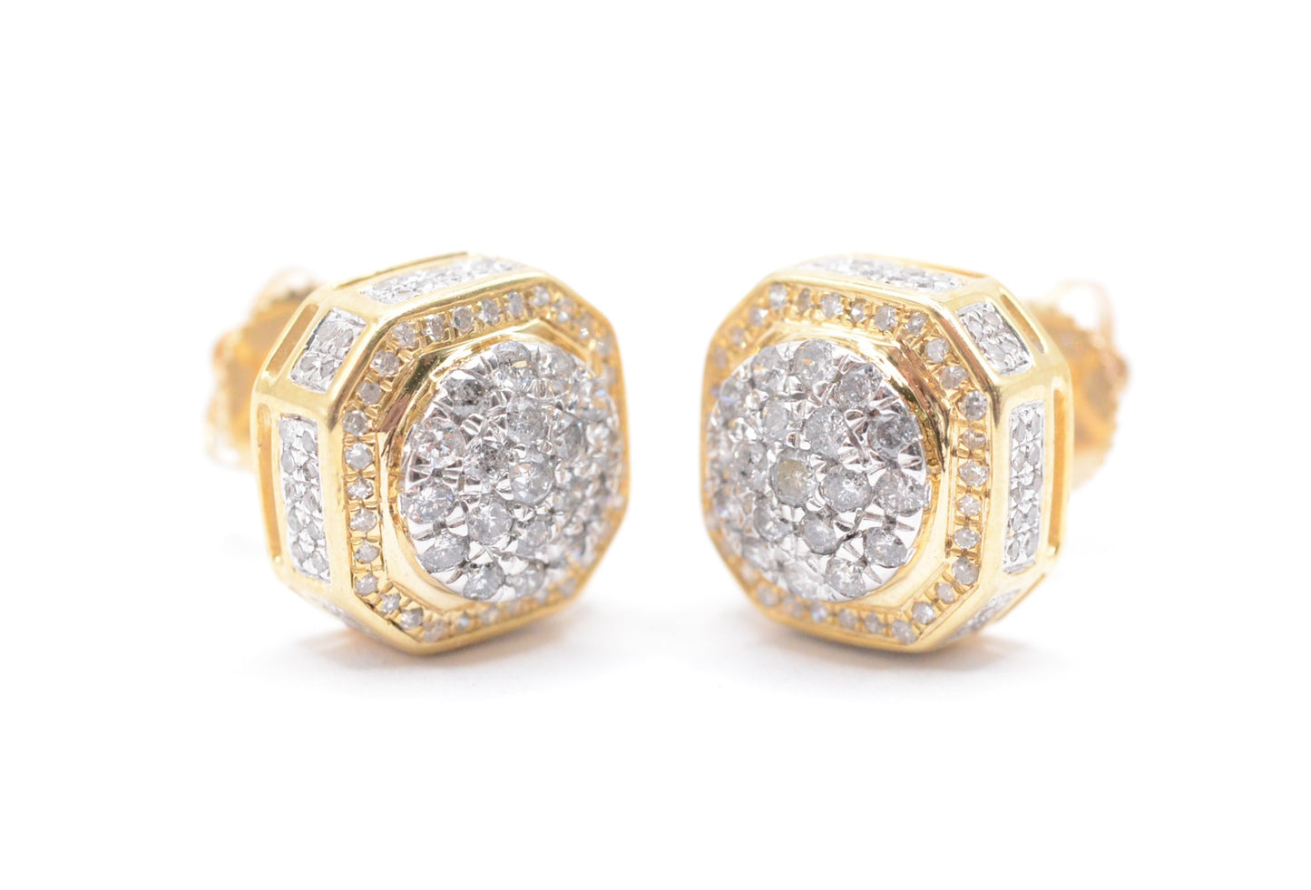 0.75 cttw Diamond Round Head Stop Sign Cluster Earrings 10K Yellow Gold Cluster Studs