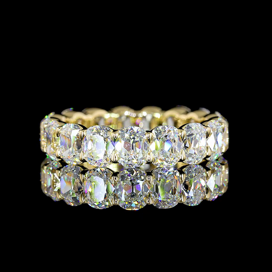 14k Yellow Gold Lab Diamond Antique Cushion 5.82 CTTW Full Eternity Band Sz. 6.5 E VS