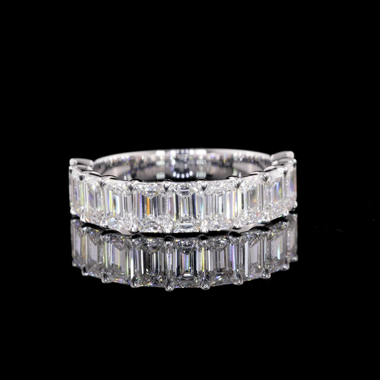 14k White Gold Lab Diamond Emerald 3.75 CTTW Half Eternity Eternity Band Sz. 6 F VS1