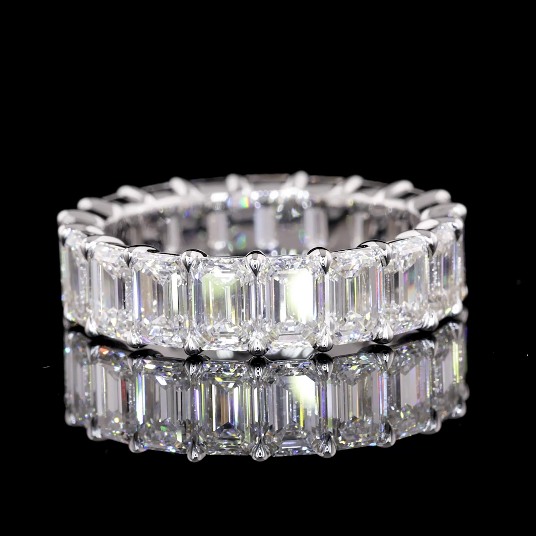 14k White Gold Lab Diamond Emerald 3.82 CTTW 3/4 Eternity Band Sz. 6.5 E VS1