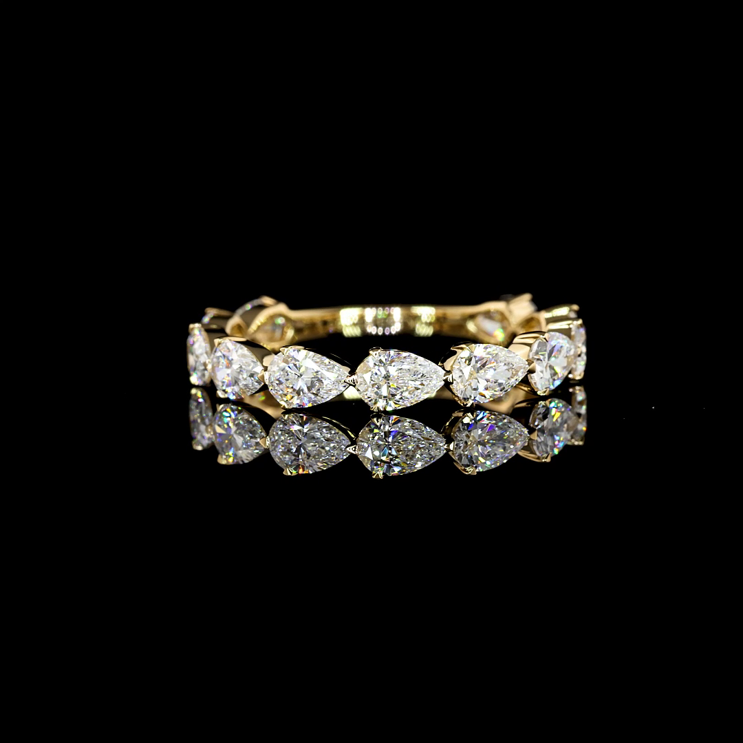 18k Yellow Gold Lab Diamond Pear 1.67 CTTW 3/4 Band Eternity Band Sz. 6.50 F VS1