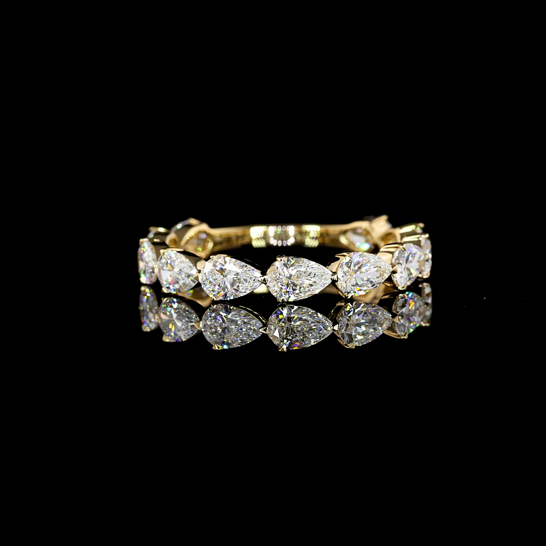 18k Yellow Gold Lab Diamond Pear 1.66 CTTW 3/4 Band Eternity Band Sz. 6 F VS1