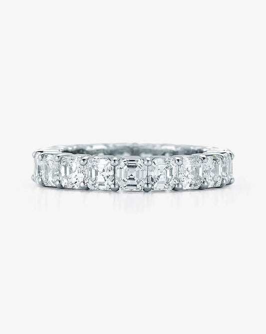 Platinum Lab Diamond Asscher 13.45 CTTW Full Eternity Band Sz. 7 F VS2