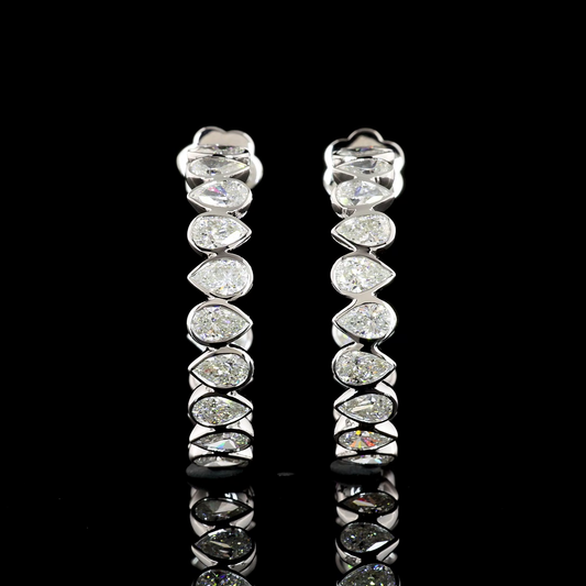 14k White Gold Lab Diamond Pear 5.72 CTTW C Hoops Earring Size 28 F VS2