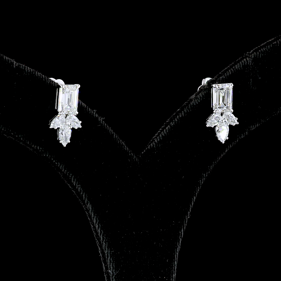 14k White Gold Lab Diamond Emerald 2.96 CTTW Hanging Earring F VS1