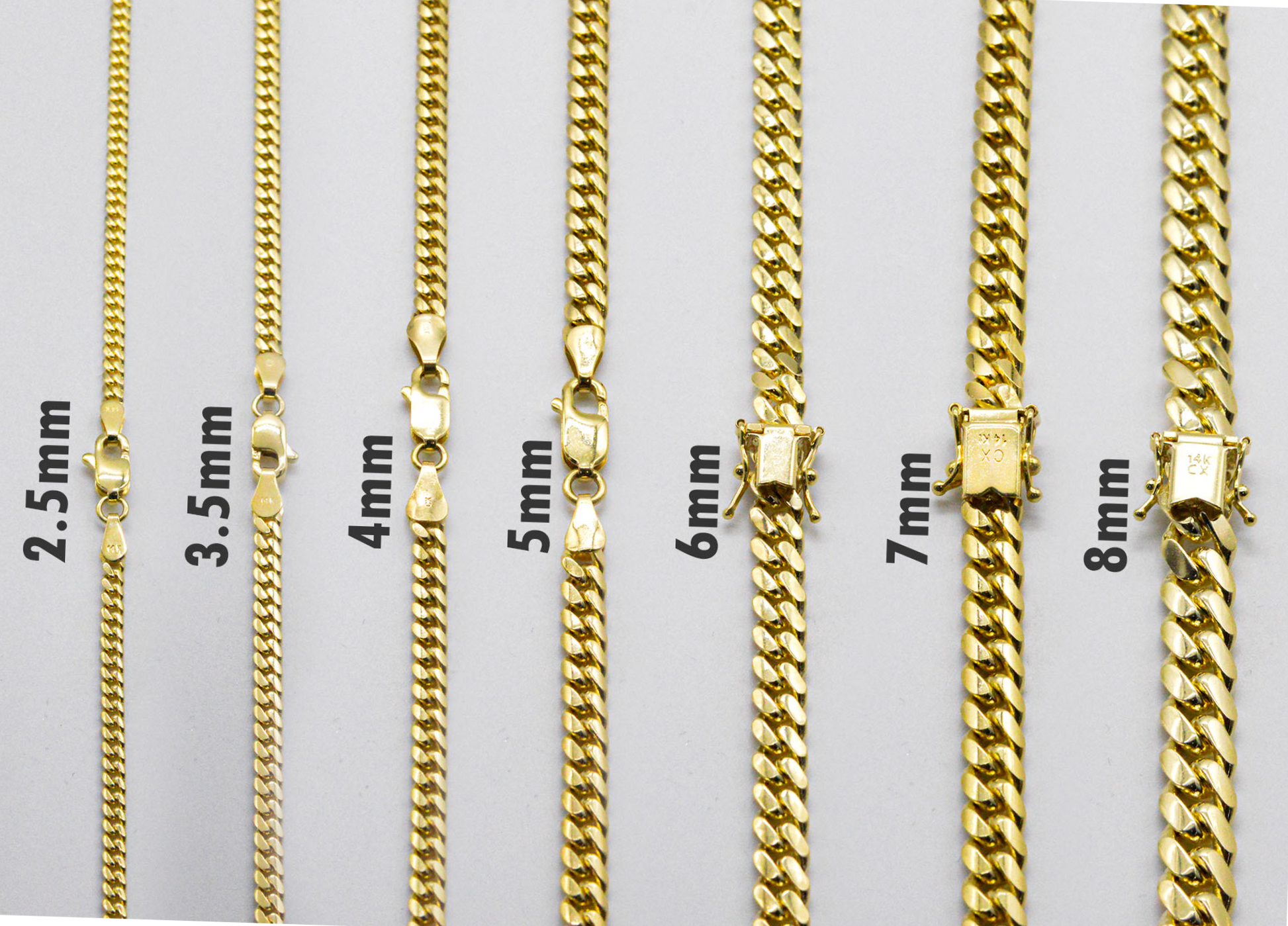 2.5mm Solid Gold Miami Cuban Chains Solid Gold Cuban Chains