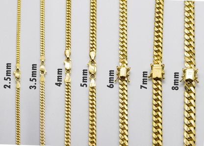 2.5mm Solid Gold Miami Cuban Chains Solid Gold Cuban Chains