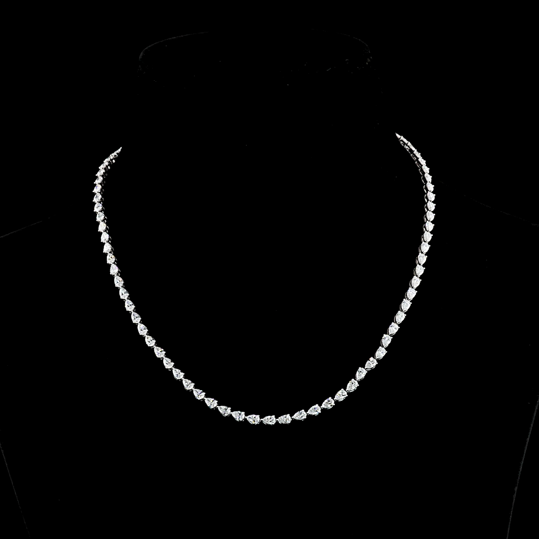 9.95 CTTW Pear F VS1 Lab Diamond Tennis Necklace 16" 14k White Gold