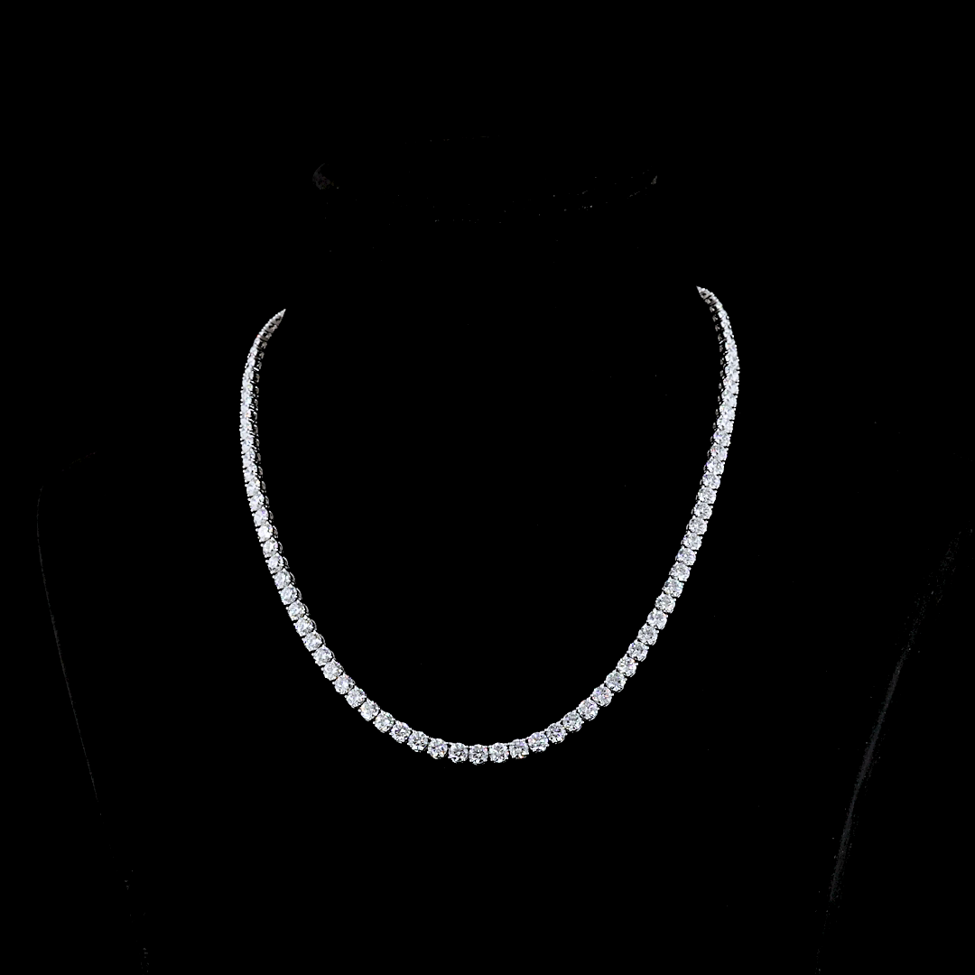 41.47 CTTW Round E VS Lab Diamond Tennis Necklace 16.5" 14k White Gold