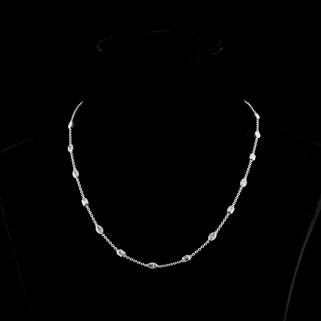 2.78 CTTW MIX E VS Lab Diamond Station Necklace 18" 14k White Gold