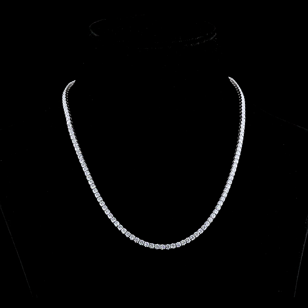 12.22 CTTW Round E VS Lab Diamond Tennis Necklace 16.5" 14k White Gold