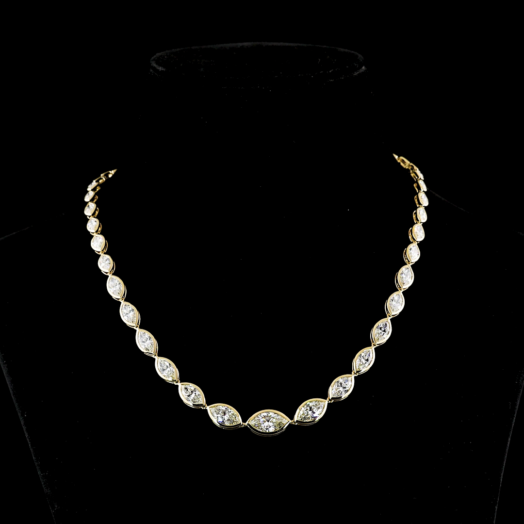 17.58 CTTW Marquise F VS1 Lab Diamonds Riviera Necklace 17" 14k Yellow Gold Jewelry Spot USA