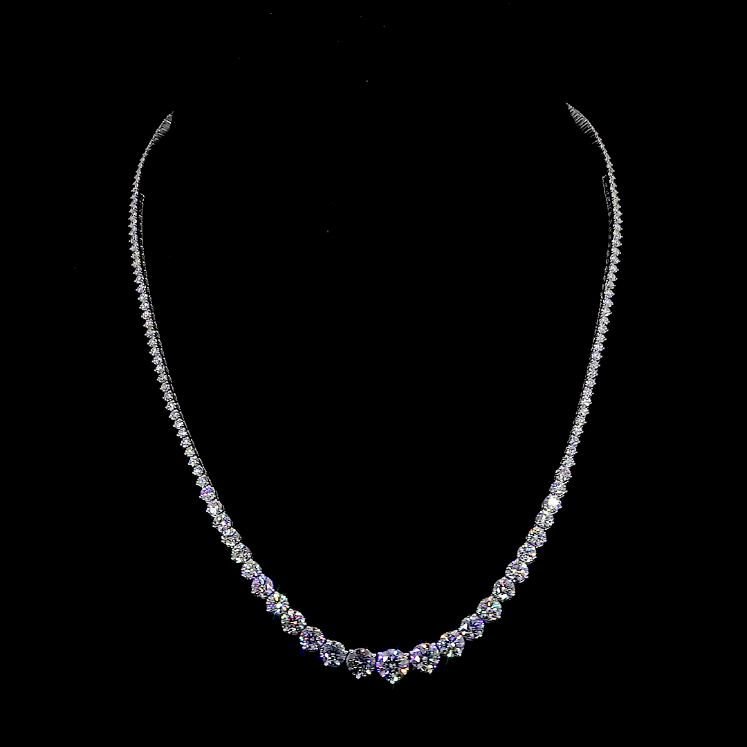 14k White Gold Lab Diamond Round 13.02 CTTW Riviera Necklace 16.50" E VS1