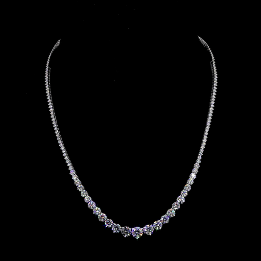 14k White Gold Lab Diamond Round 13.02 CTTW Riviera Necklace 16.50" E VS1