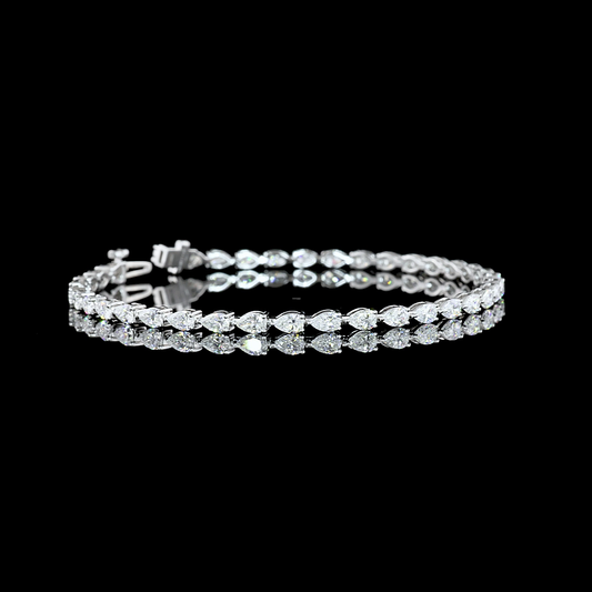 3.95 CTTW Pear F/E VS Lab Diamond Tennis Bracelet 7" 14k White Gold