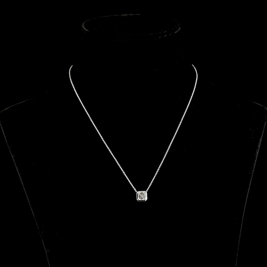 14k White Gold Lab Diamond Asscher 1.38 CT Solitaire Pendant 18" G VS1