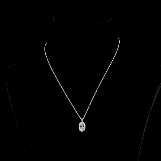 14k White Gold Lab Diamond Oval 3.15 CT Solitaire Pendant 18" E SI1