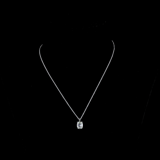 14k White Gold Lab Diamond Antique Cushion 2.57 CT Solitaire Pendant 18" H VS1