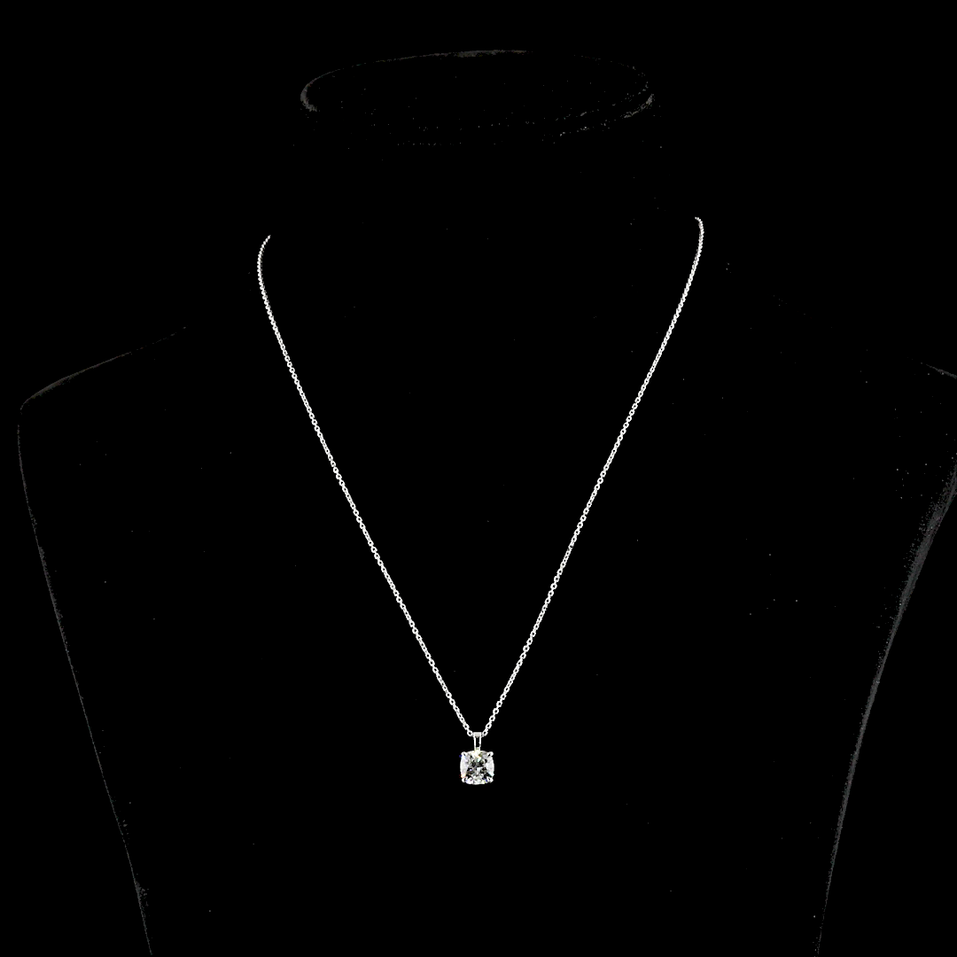 14k White Gold Lab Diamond Square Cushion Brilliant 1.51 CT Solitaire Pendant 18" G VVS2