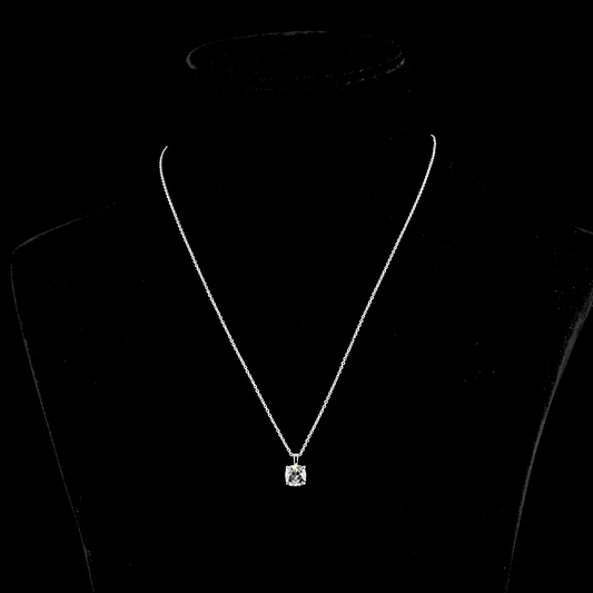 14k White Gold Lab Diamond Square Cushion Brilliant 1.51 CT Solitaire Pendant 18" G VVS2