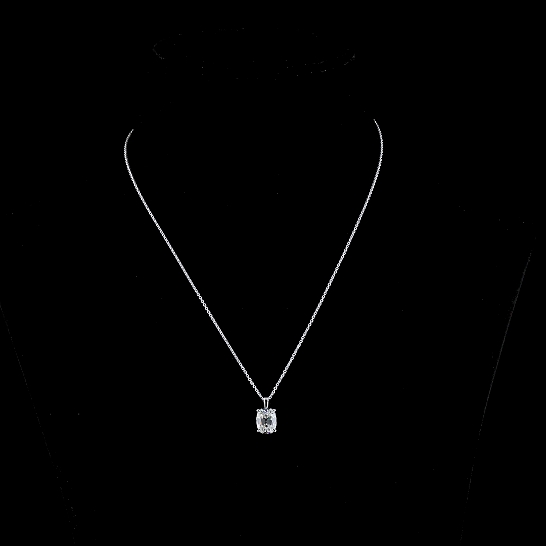 2.33 CT Antique Cushion G VS1 Lab Diamond Solitaire Pendant 18" 14k White Gold