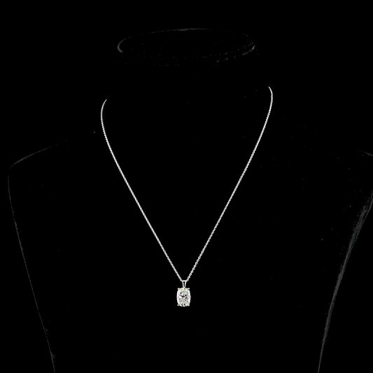 14k White Gold Lab Diamond Cushion Brilliant 2.59 CT Solitaire Pendant 18" I VS2