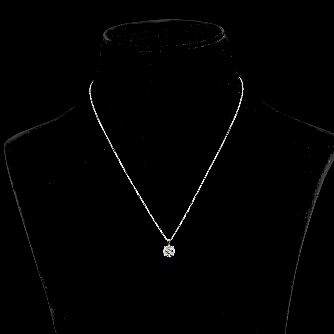 14k White Gold Lab Diamond Round 1.19 CT Solitaire Pendant 18" D VS2